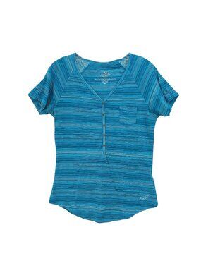 KUHL Women's Bella Short Sleeve Henley Tee T-Shirt Pocket Striped MEDIUM